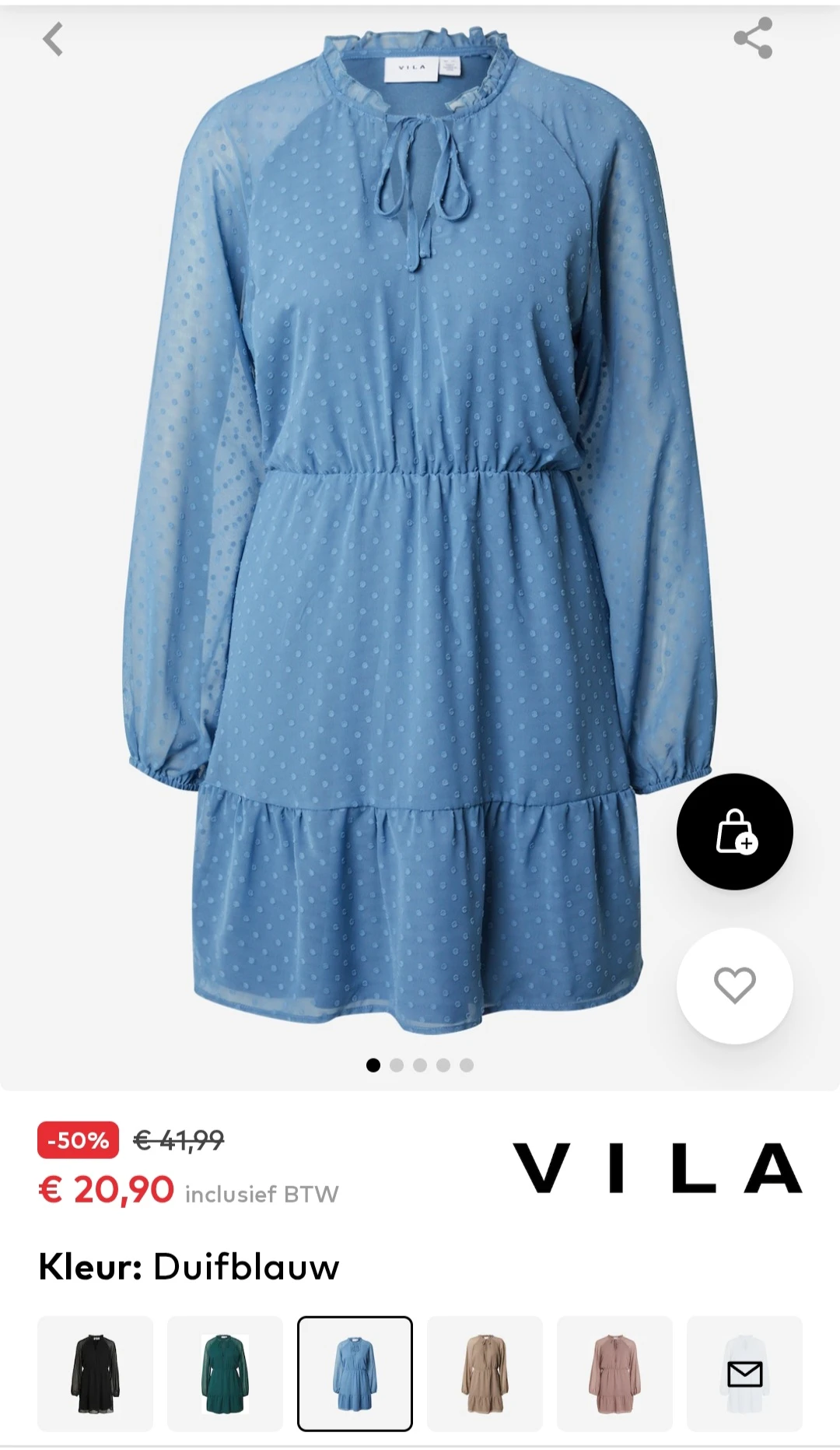 Vila jurk fobby duifblauw maat 34 t.e.m. 42 -50% op aboutyou.be