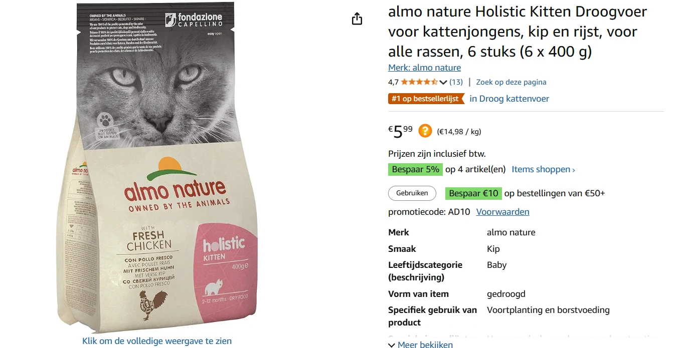 kitten droogvoer 6 zakken