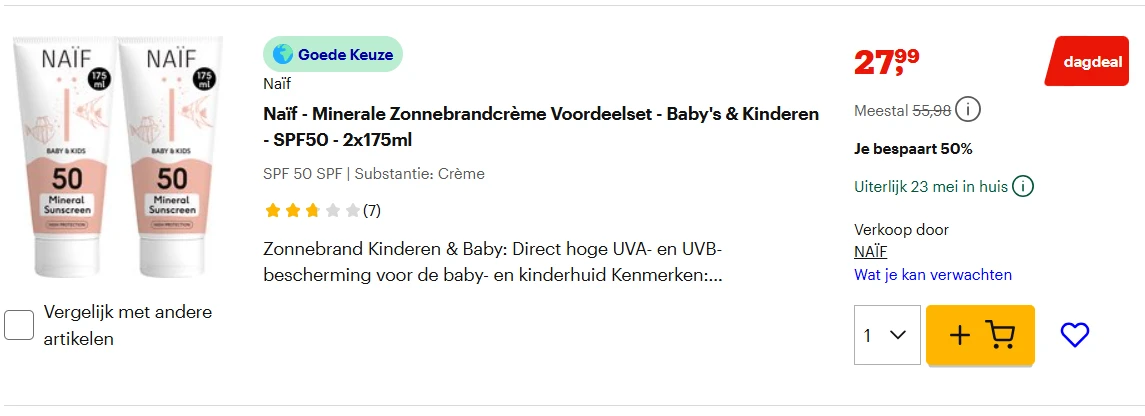 Tot -53% op Naïf verzorging bij Bol