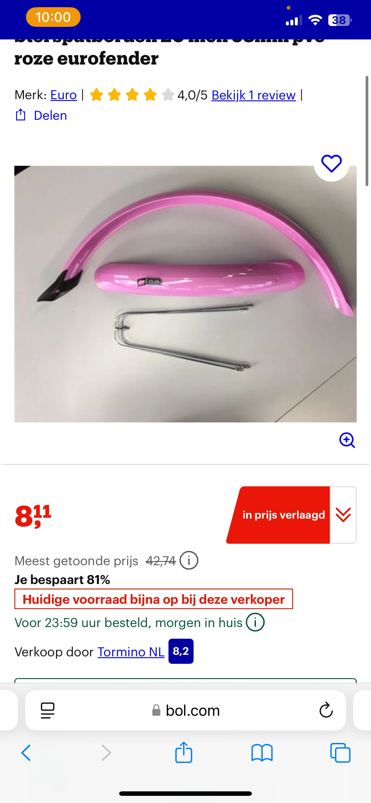 Roze fietsspatborden 20 inch
