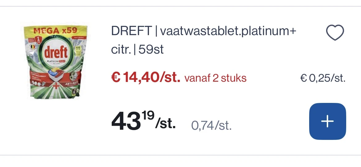Dreft vaatwastabletten platinum+ citroen 59stuks