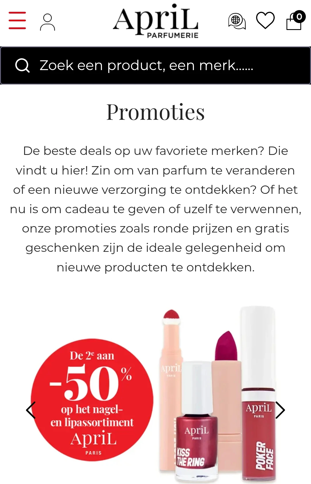 50% korting op april bij je 2de artikel