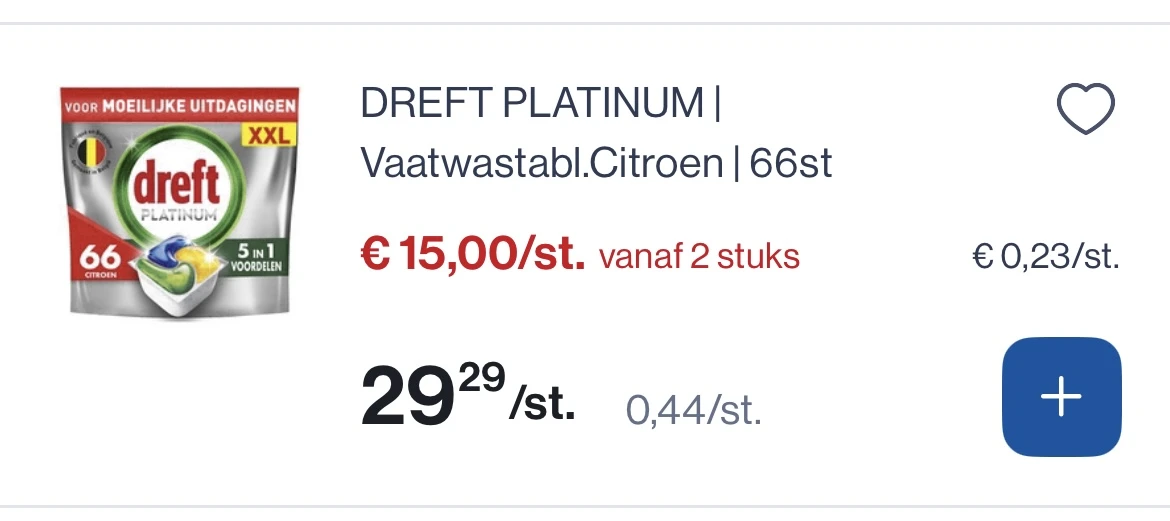 Dreft vaatwastabletten platinum Citroën 66 stuks