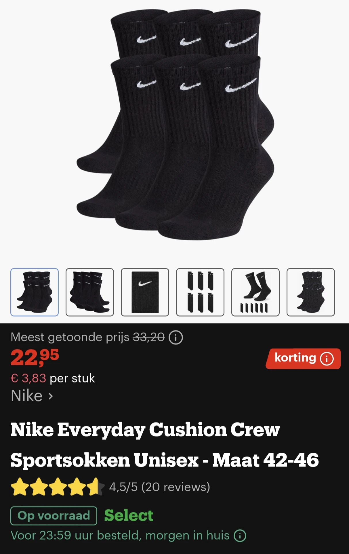 Nike everyday cushion crew sportsokken maat 42-46