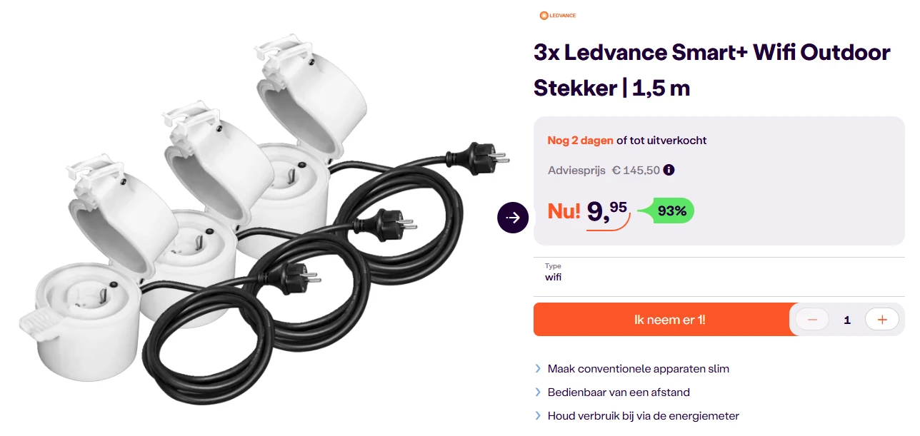 3x Ledvance Smart+ Wifi Outdoor Stekker (1,5 m) – nu voor maar €9,95 in plaats van €145,50 😱
