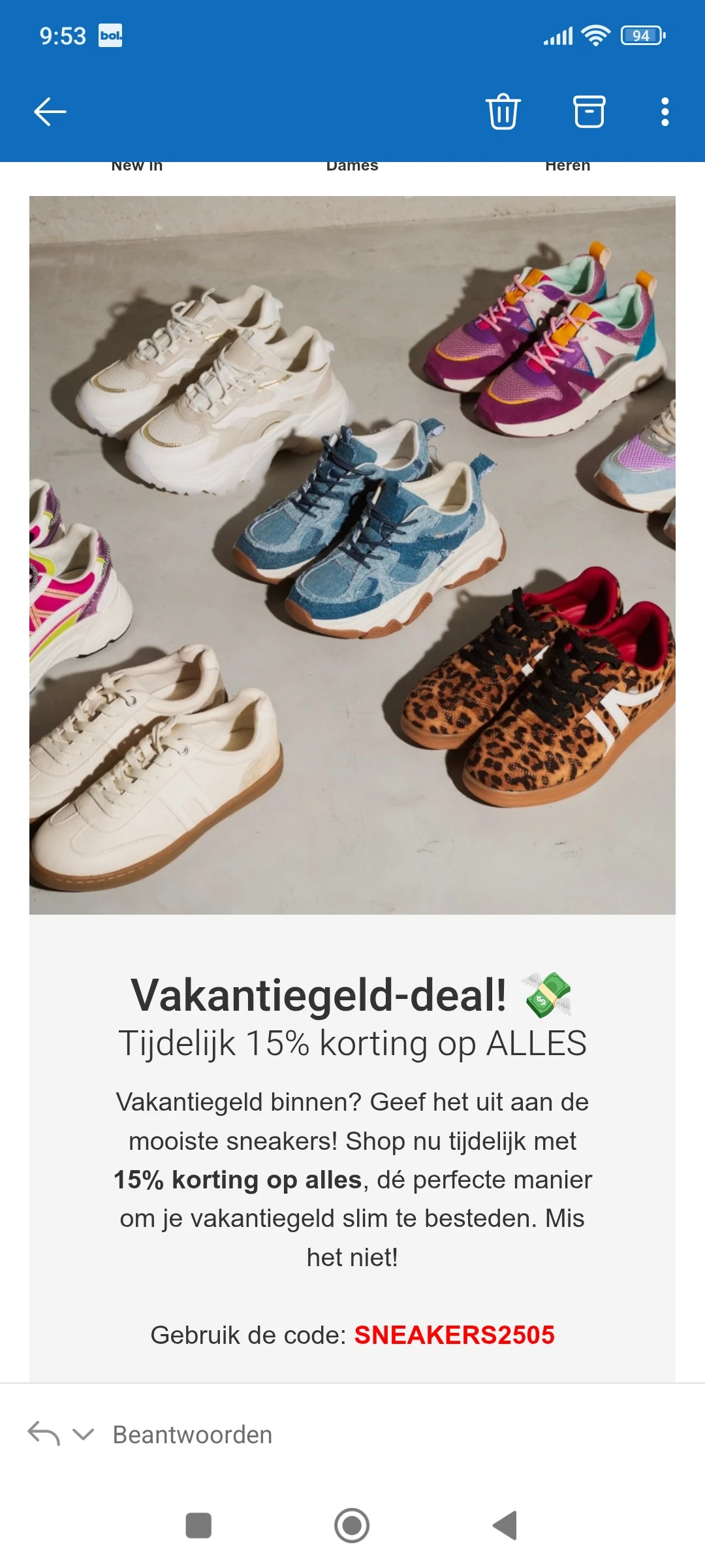 15% op alles bij sneakers.nl