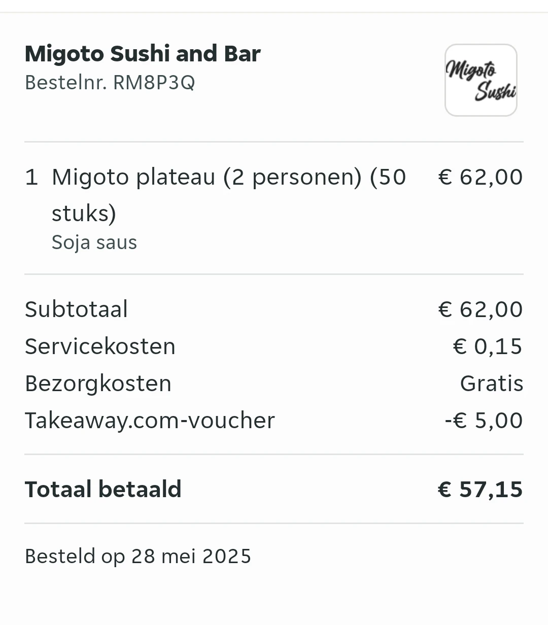 Take away €5 korting