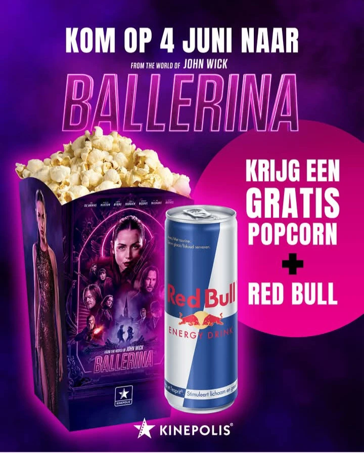 Gratis popcorn én Red Bull tijdens de relaese van de film "Ballerina"