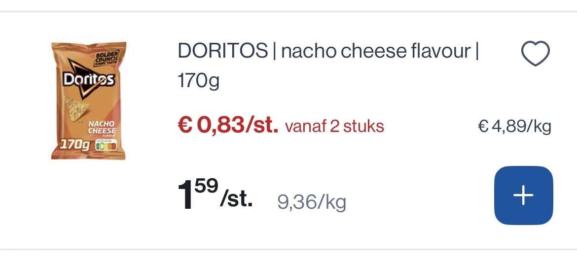 Doritos Nacho cheese flavor reactie Delhaize online deal 1+1