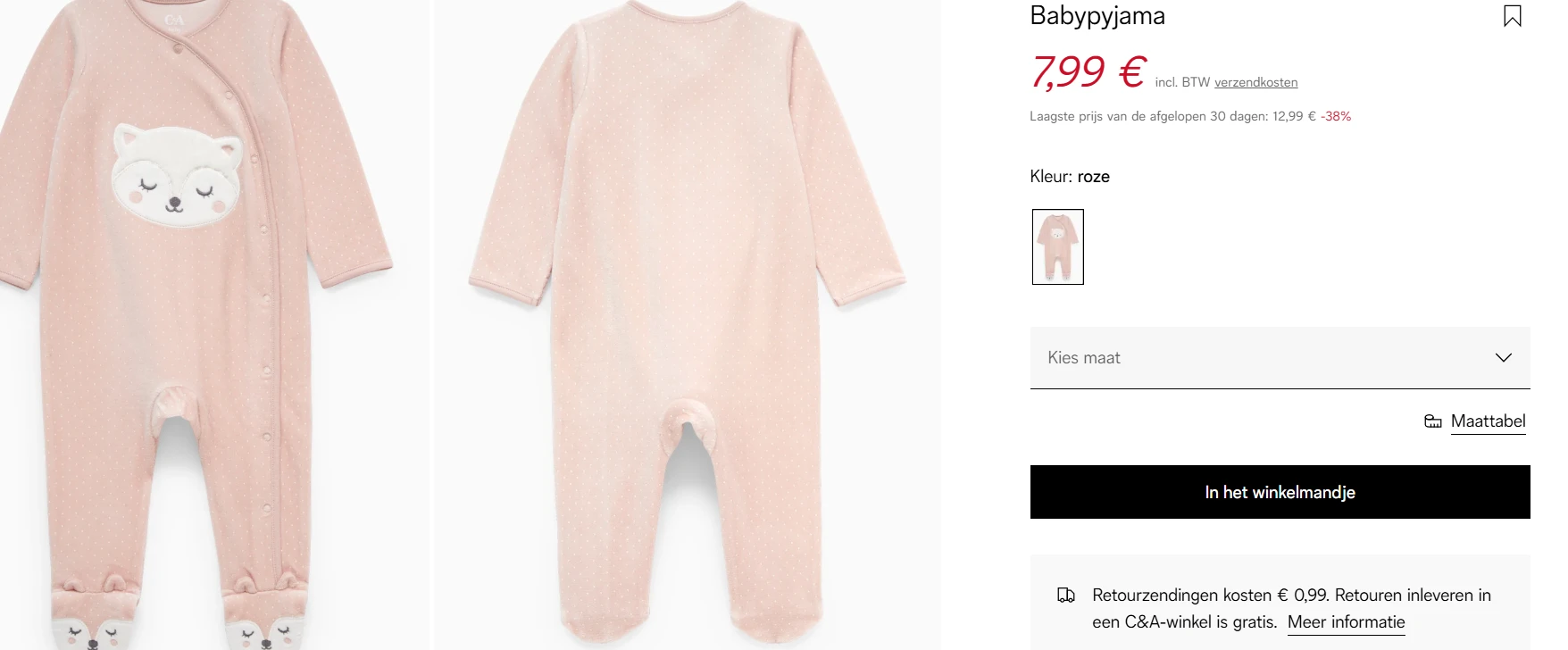 Babypyjama's en rompertjes tot -44% bij C&A