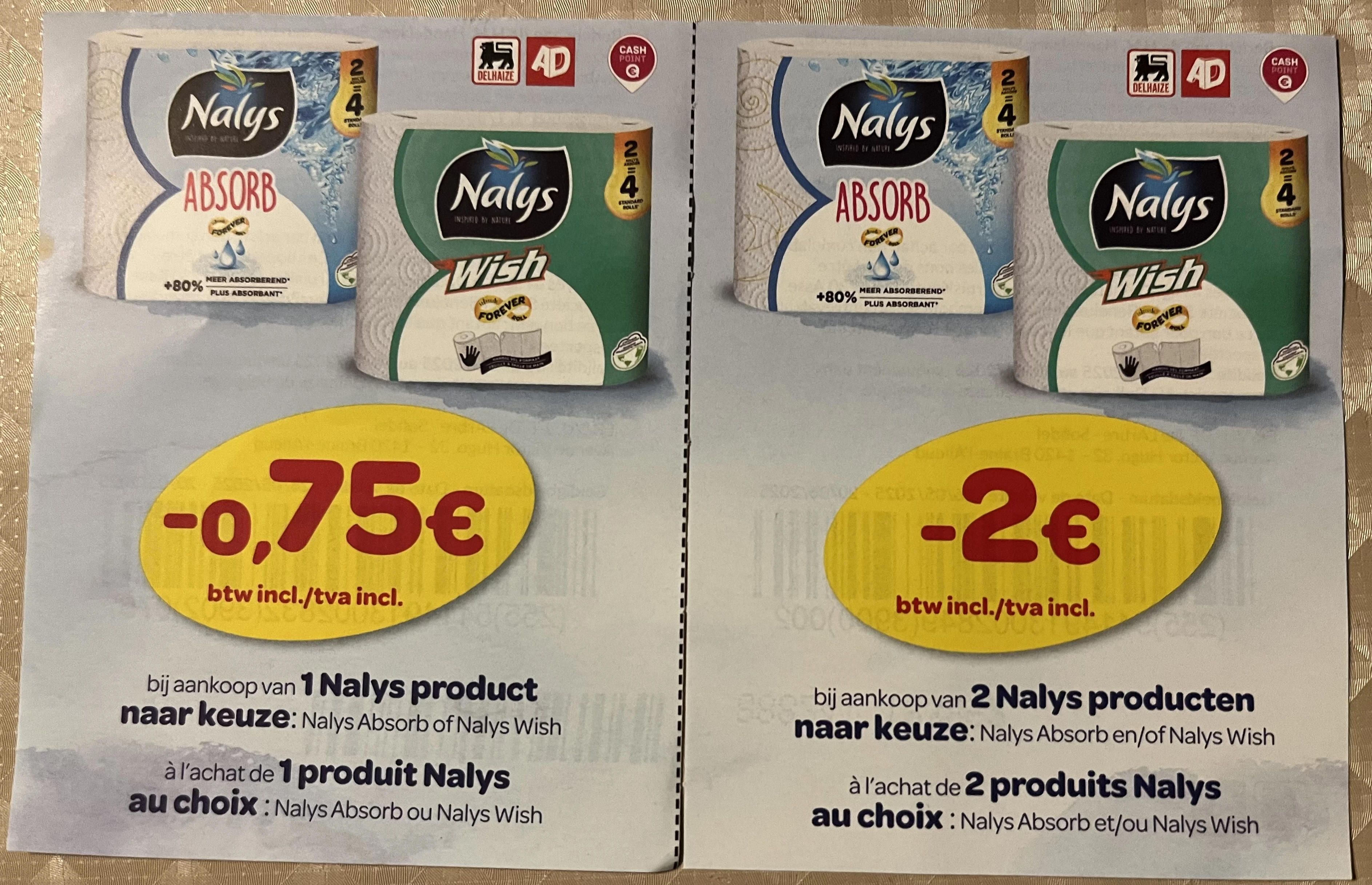 Bonnetjes aan rek bij keukenrol Nalys bij de Delhaize