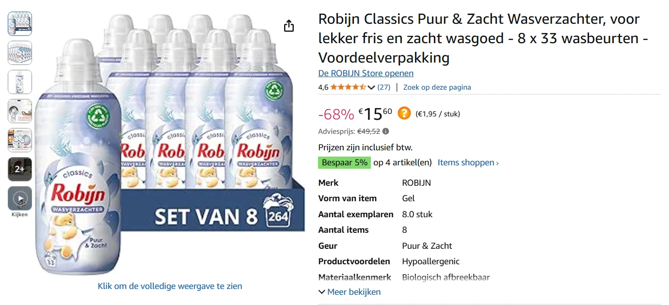 robijn wasverzachter bij amazon
