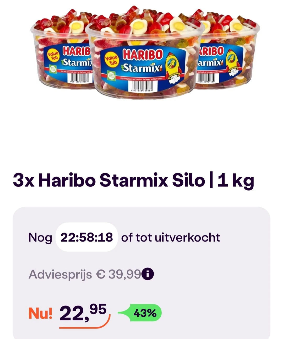3x Haribo starmix silo 1 kg -43% op ibood.com