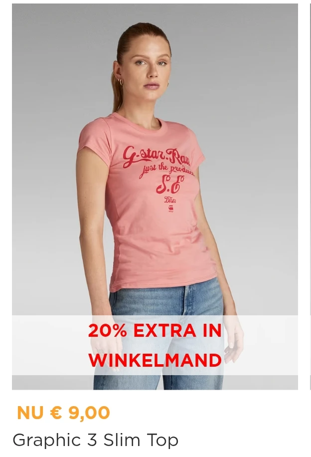 20% extra korting op tops en shorts bij G-Star outlet