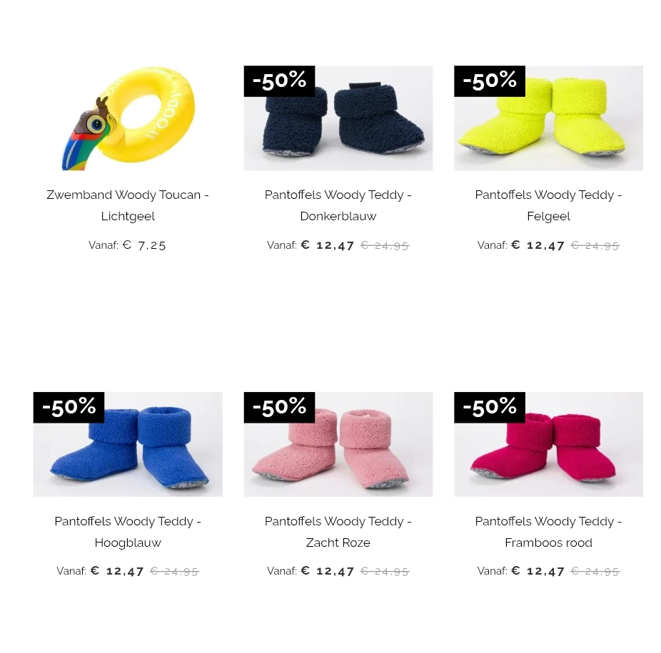Woody pantoffels vanaf 12,47€ en pyjama's vanaf 24,97€