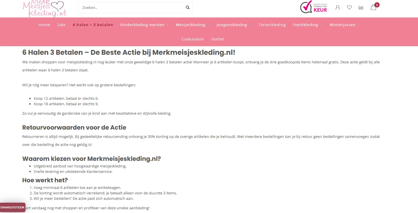 6 halen, 3 betalen bij merkmeisjeskleding