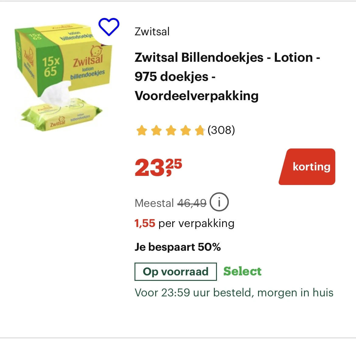 Zwitsal billendoekjes lotion 975 doekjes -50% 🔵 Bol