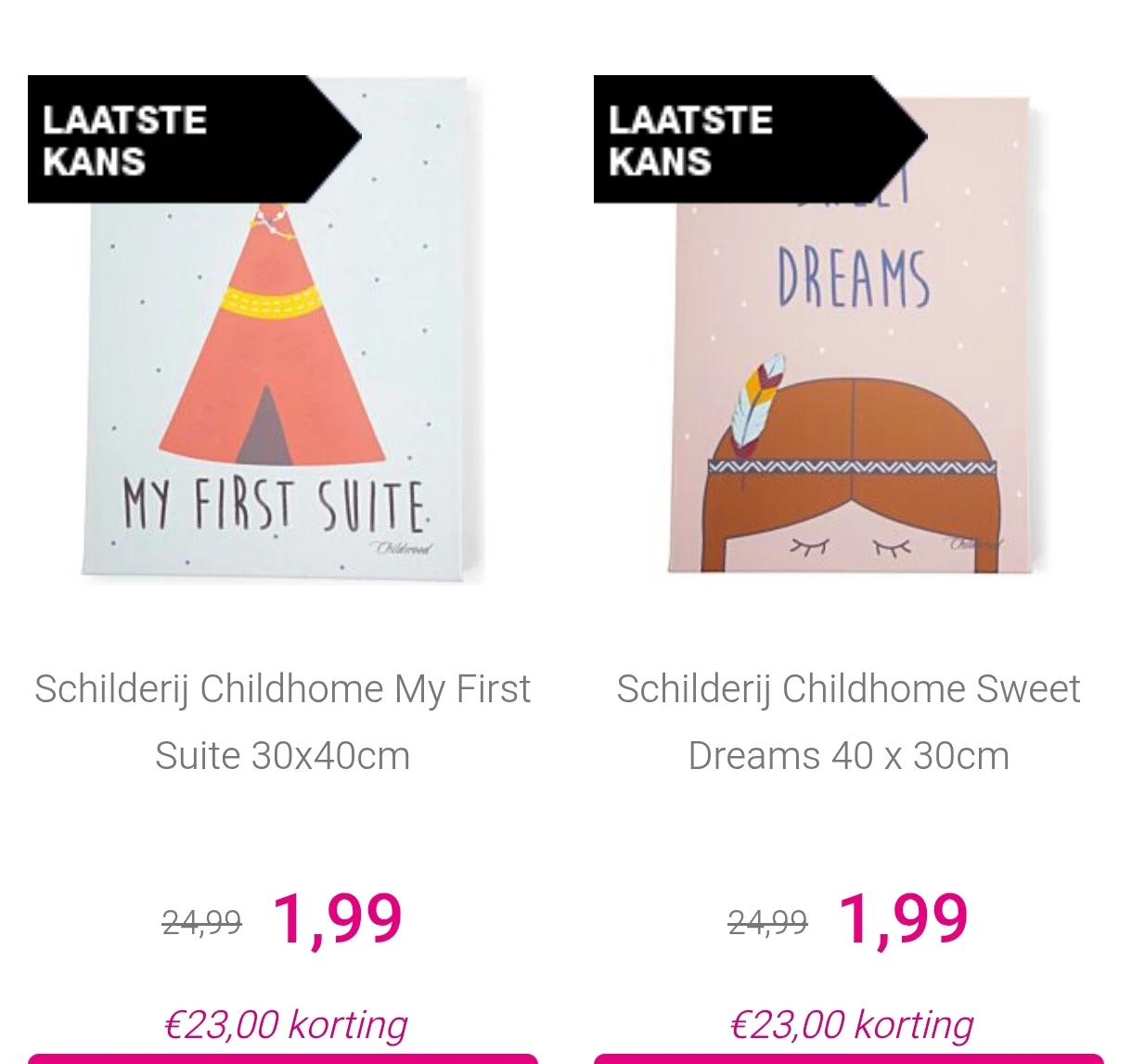 Babykamer schilderijen en andere laatste kans artikelen