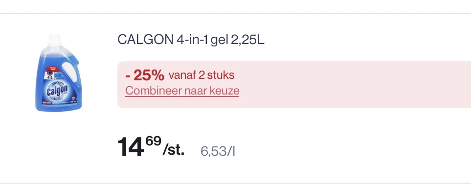 Calgon 4 in 1 gel 2,25L mooie korting reactie op Lidl 1+1
