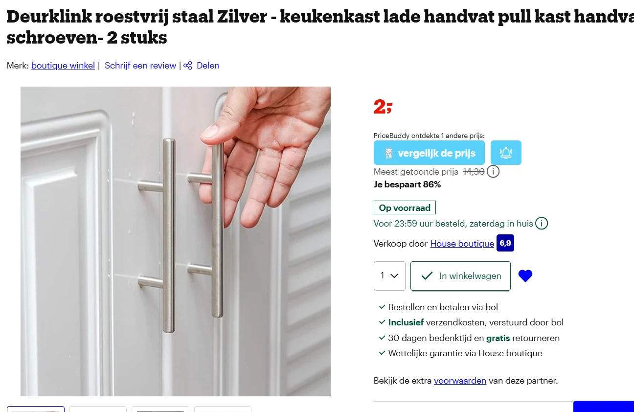 Deurklinken 2 stuks - roestvrij - 2 euro!