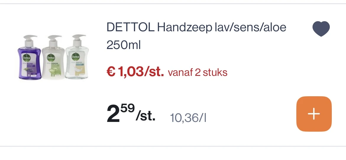 Dettol handzeep assortiment 250 ml goedkoper reactie delhaize 1+1