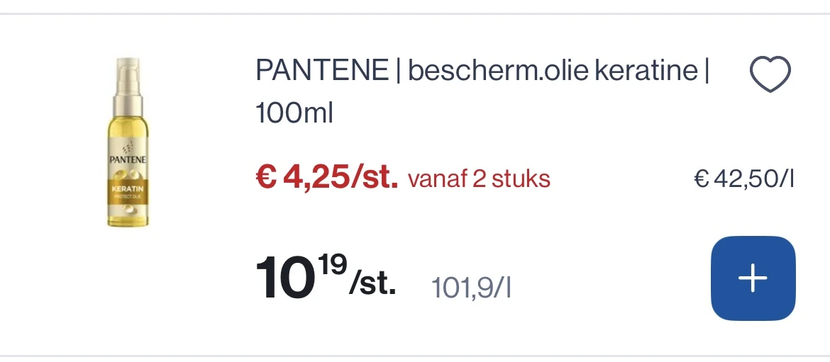Pantene beschermende olie keratine 100 ml reactie Delhaize 1+1
