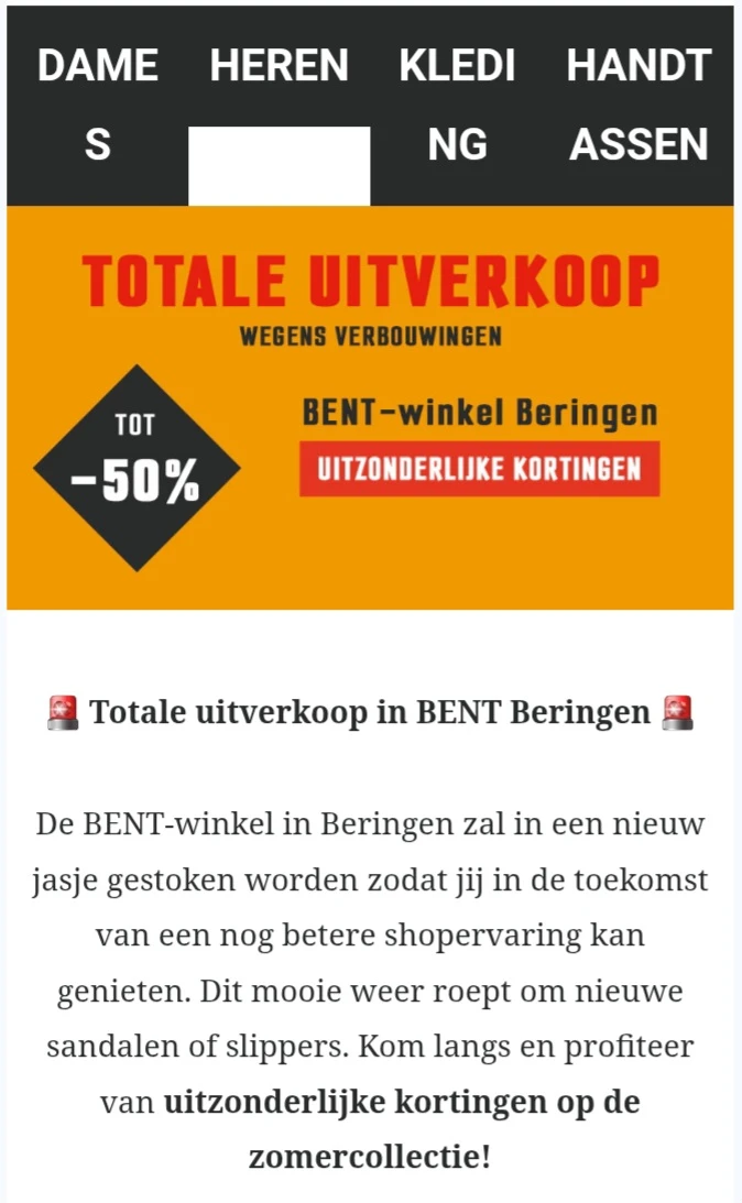 Totale uitverkoop in BENT Beringen tot -50%