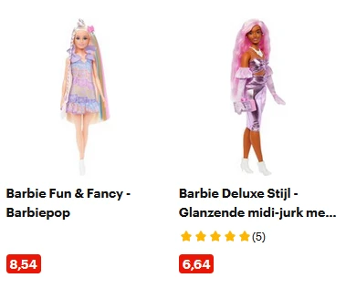 Barbiepoppen vanaf €6,64 en tot -25% op Mattel speelgoed