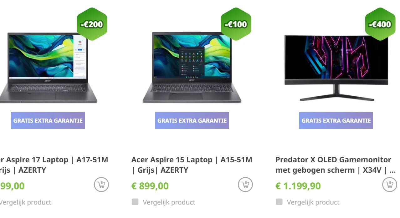 5% extra korting op alles bij Acer