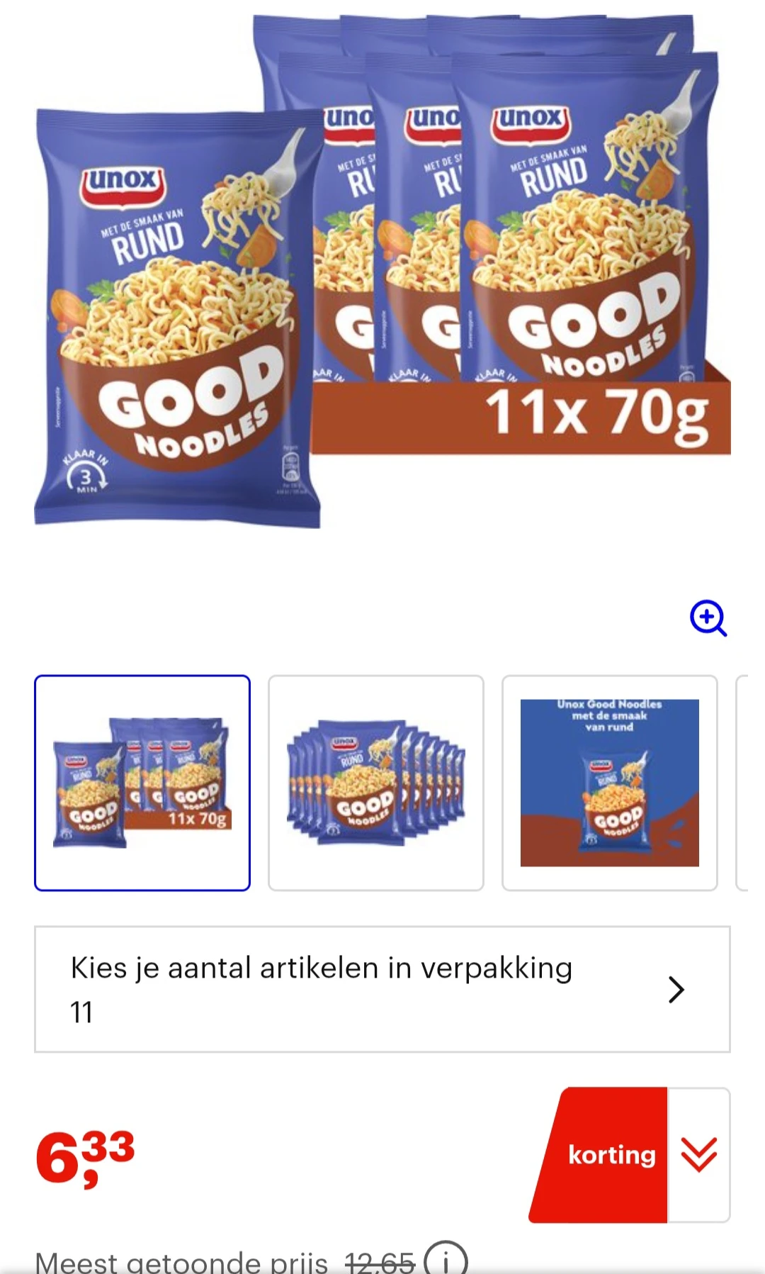 Unox noodles rund 11x70g -50%
