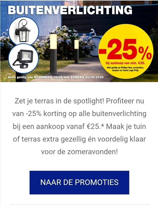 -25% korting op alle buitenverlichting bij Hubo
