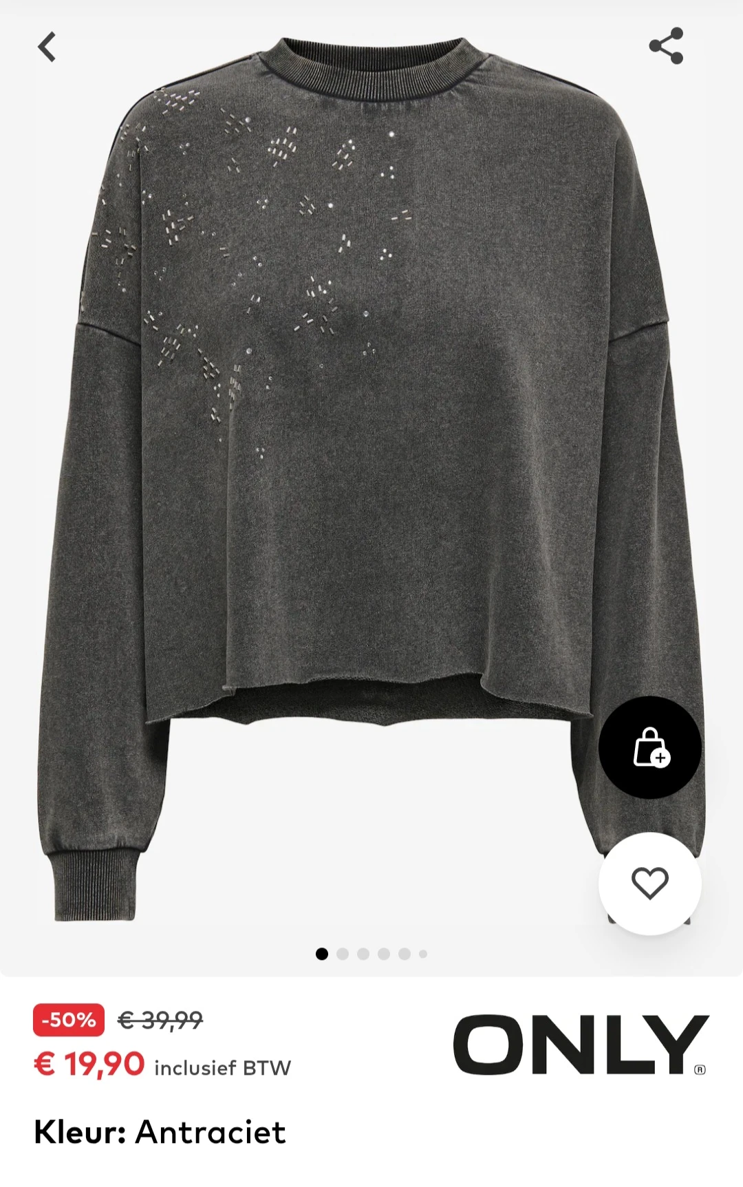 Only sweatshirt in antraciet -50%