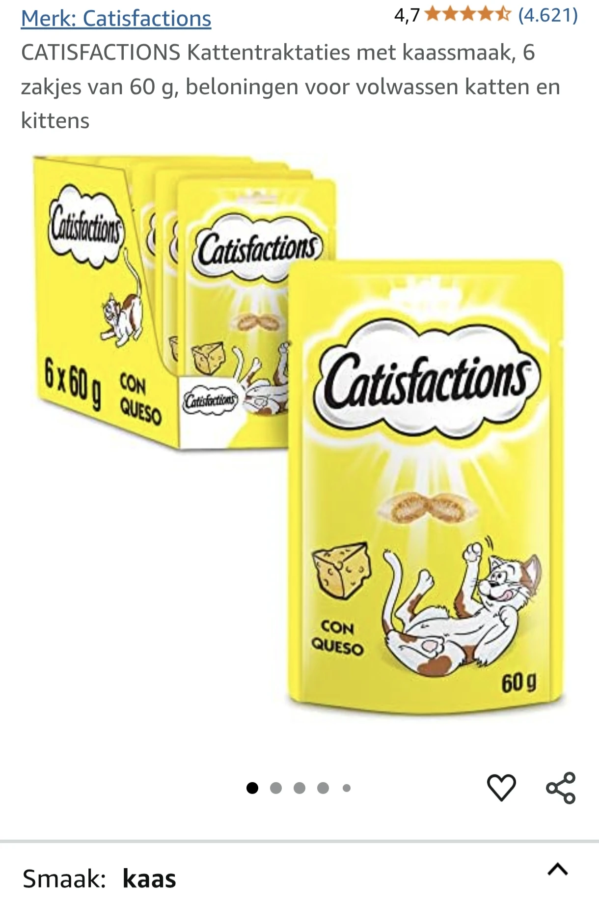 Catisfactions kattensnacks kaas 6x60 gr