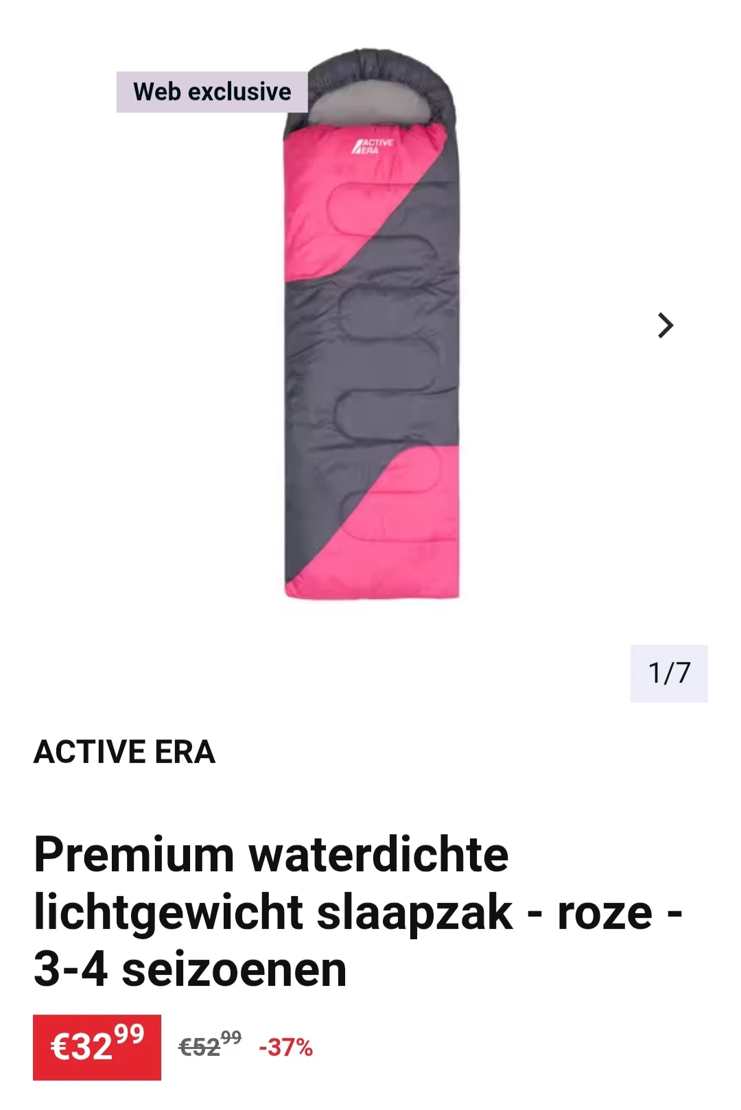 Premium waterdichte lichtgewicht slaapzak roze 3-4 seizoenen -37%