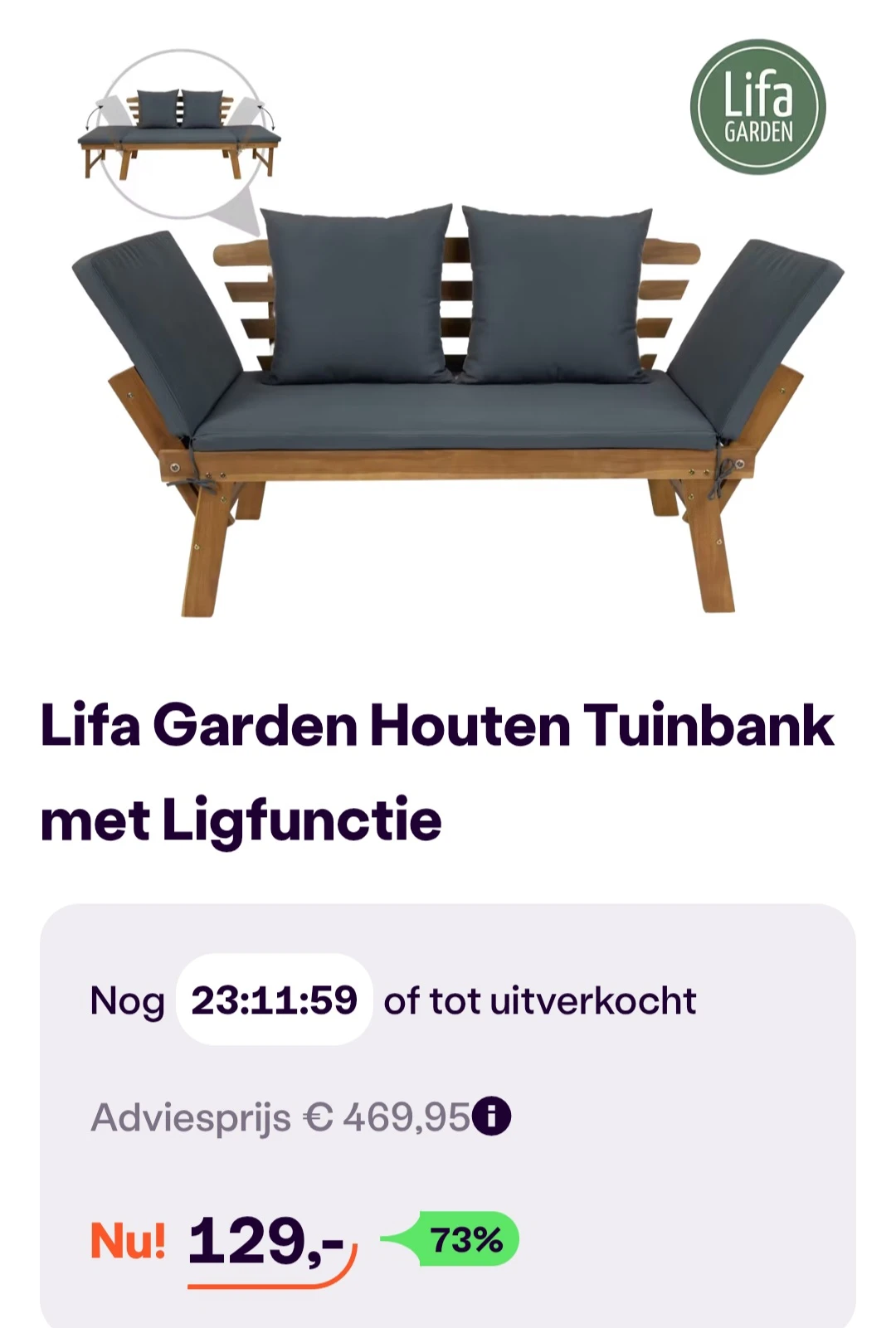 Lifa Garden Houten Tuinbank met Ligfunctie -73%