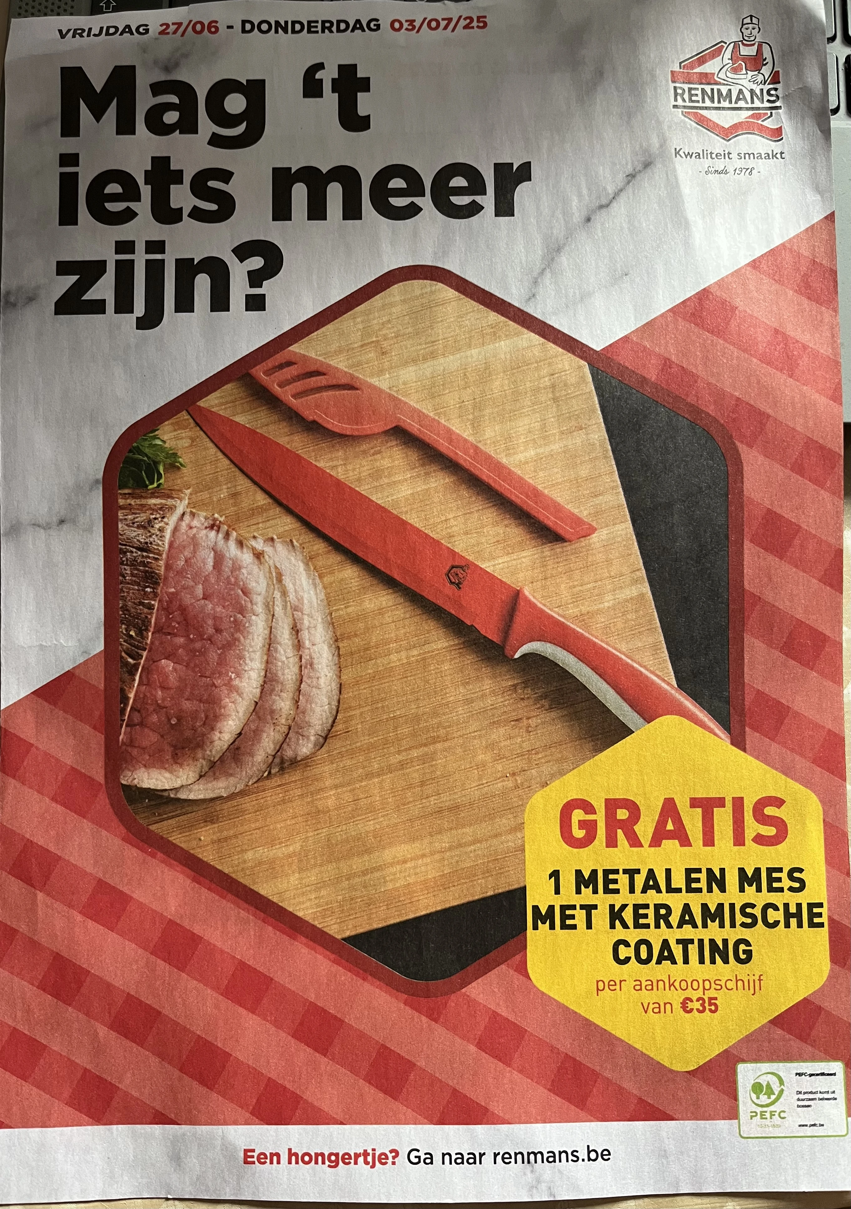 Vanaf vrijdag 27/6 Gratis metalen mes met keramische coating bij Renmans
