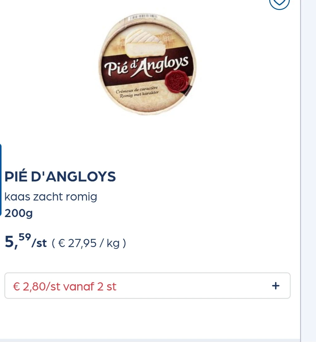 PIÉ D'ANGLOYS kaas zacht romig 200g -50%