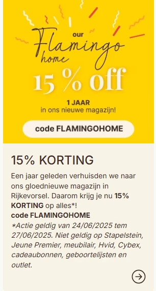 -15% op alles bij De Gele Flamingo