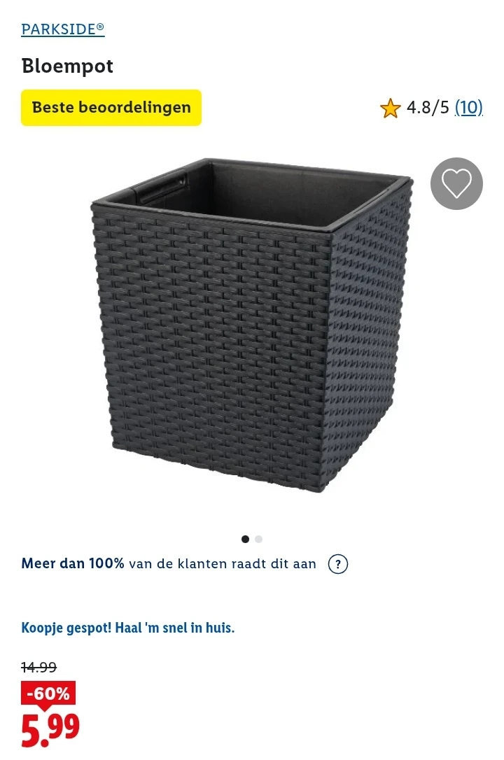 Bloempot in rotanlook 26,5 x 26,5 x 26,6 cm aan -60% bij Lidl