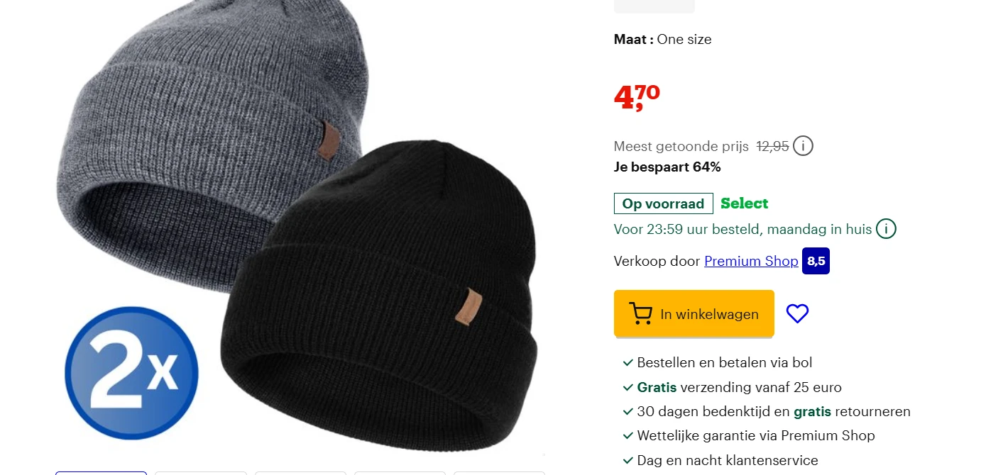 2 mutsen voor €4,70 bij Bol