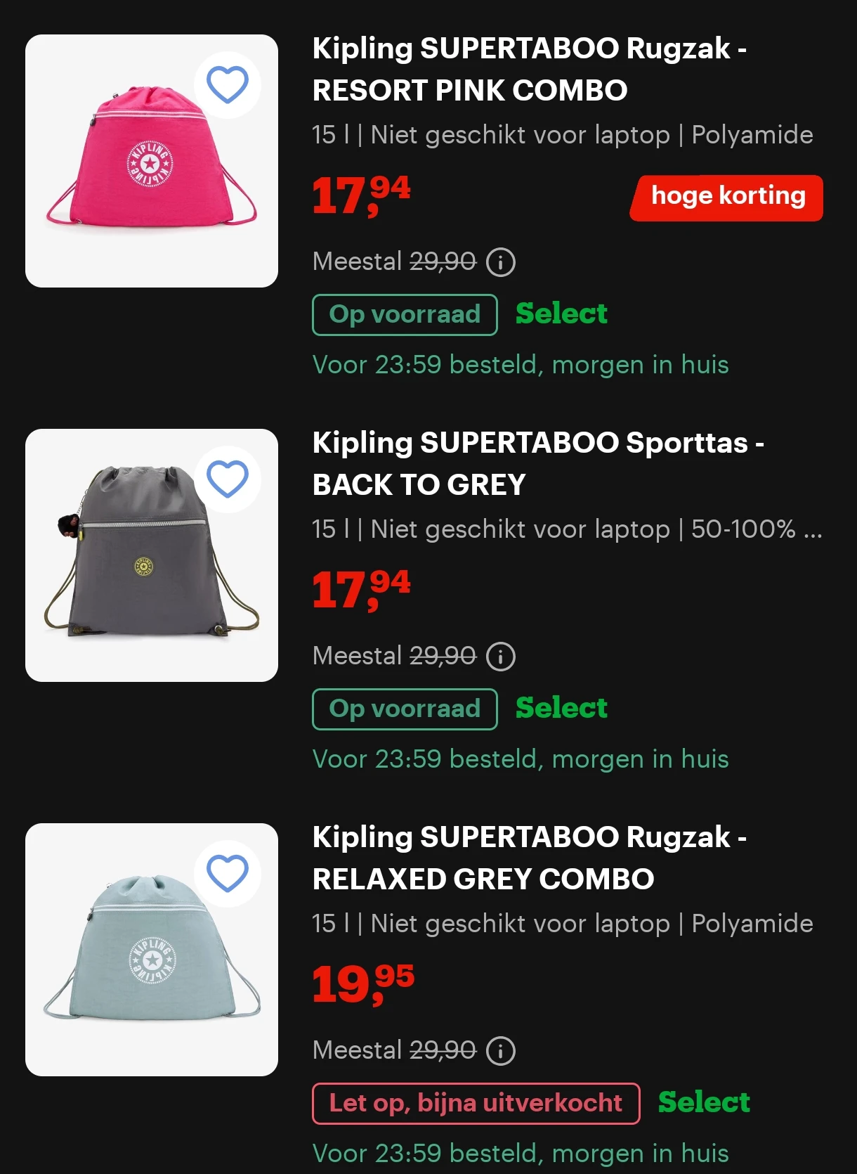 Kipling rugzakken vanaf 17,94€ bij bol 🤩