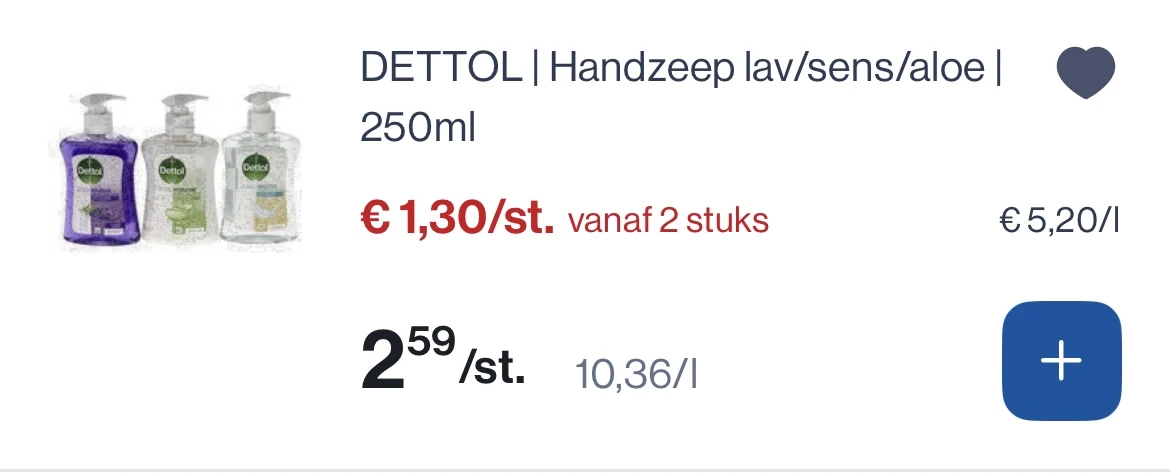 Dettol handzeep lav/sen/aloe 250 ml -50%
