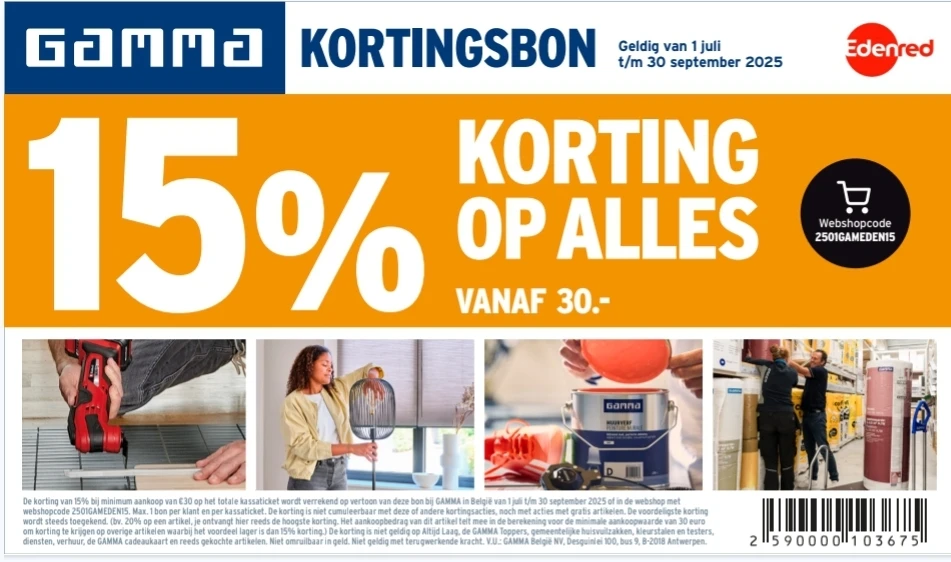 15% korting vanaf €30 bij GAMMA