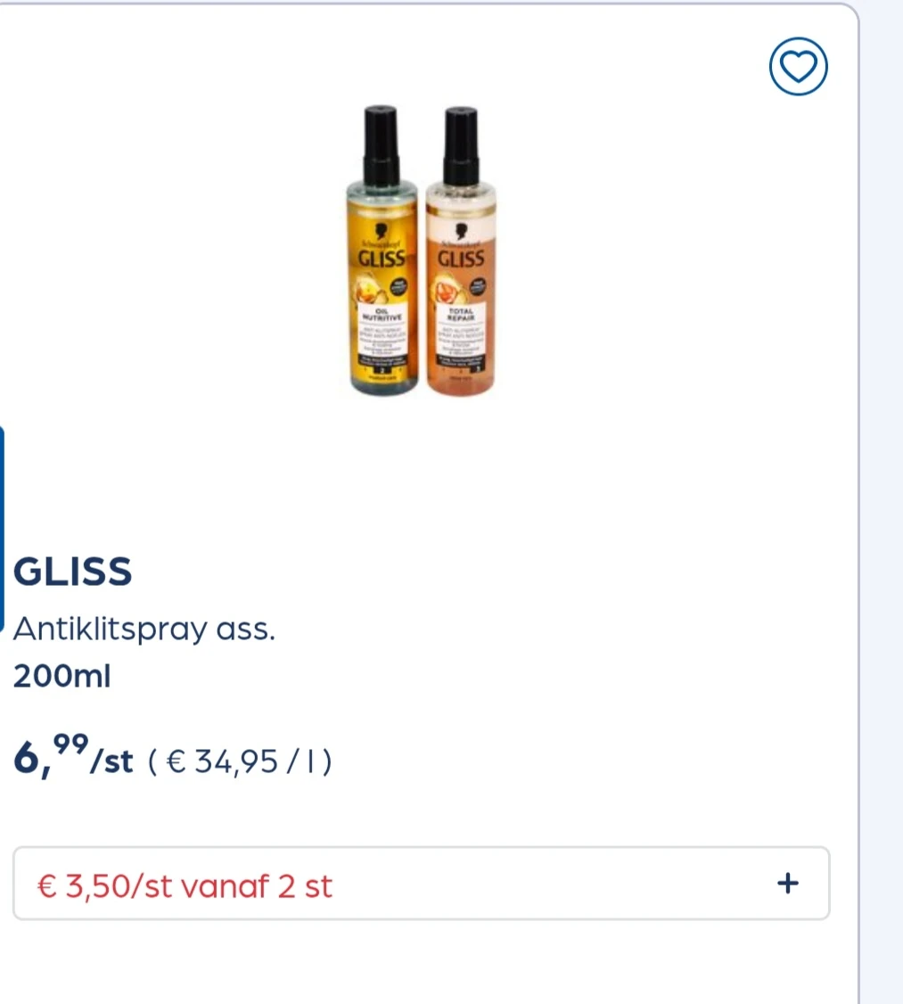 Gliss 50% goedkoper