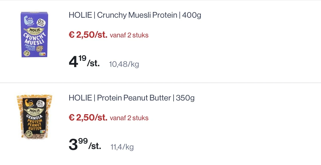 Holie muesli en granola goedkoper