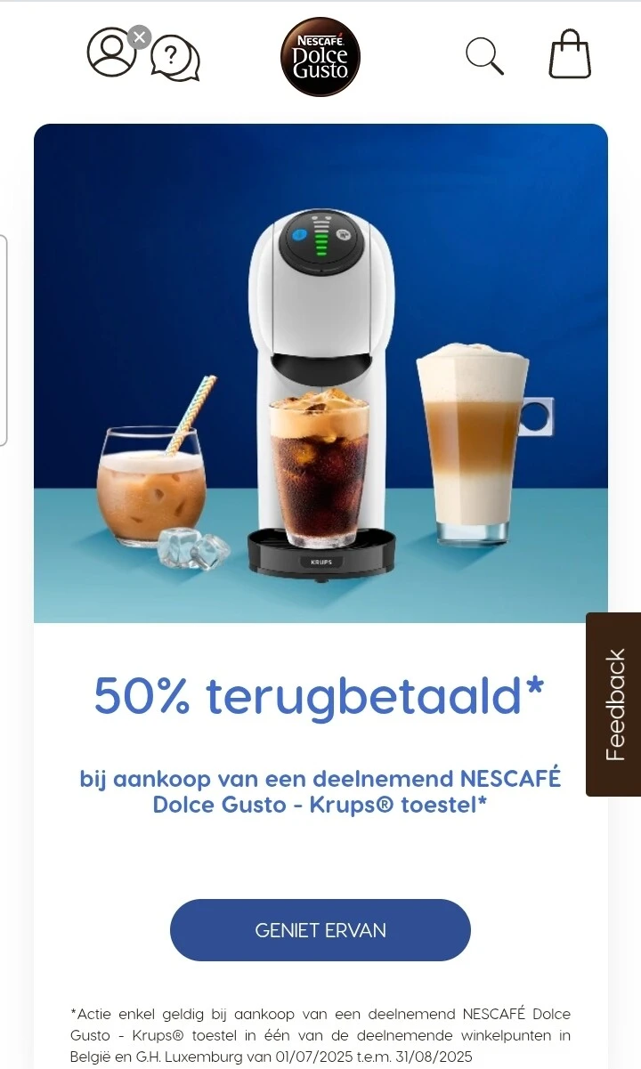 Krups Nescafé dolce gusto toestellen 50% terugbetaald