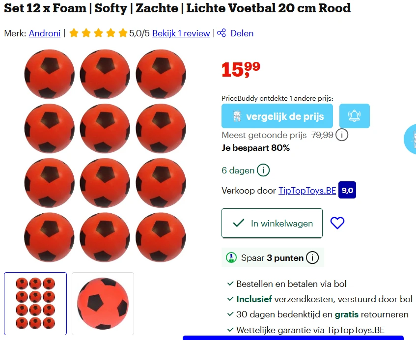Set van 12 Foam Voetbal 20 cm Rood (ook andere kleuren beschikbaar)