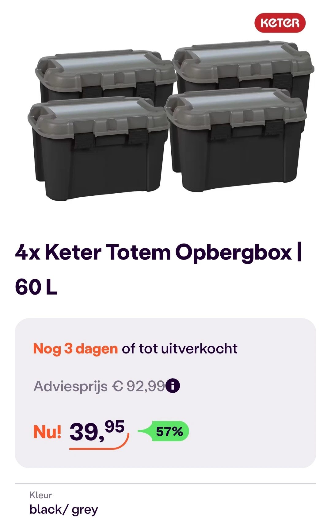 4x keter totem opbergbox 60 L -57% op ibood.com