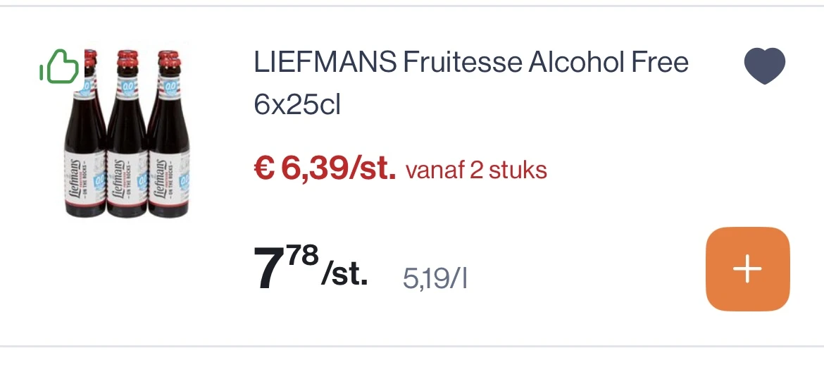 Liefmans fruitesse alcohol free 6x25 cl reactie op Aldi
