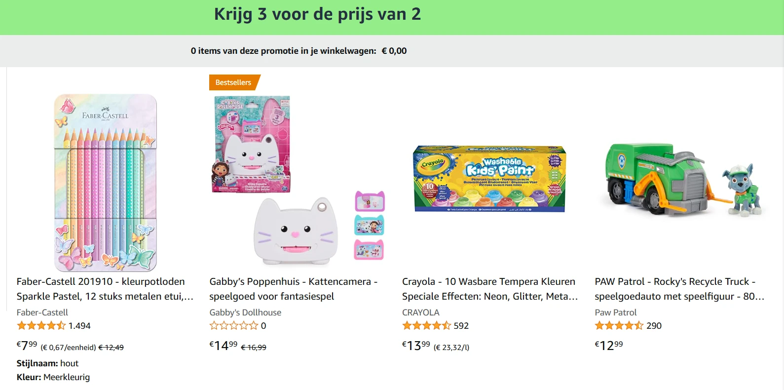 3 voor de prijs van 2+ extra korting (25 euro wordt 7 euro)